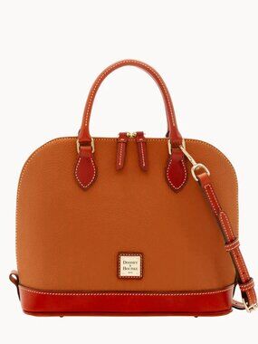 Dooney & Bourke Authenticated Pebble Grain Leather Zip Satchel Cognac Brown Bag